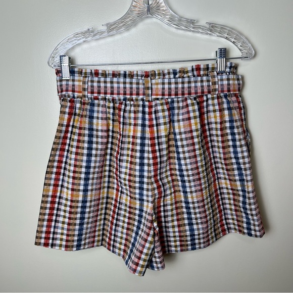 Loft NWT Paperbag Pull On Gingham Plaid Belted Shorts Multicolor High Rise Large - Picture 7 of 11